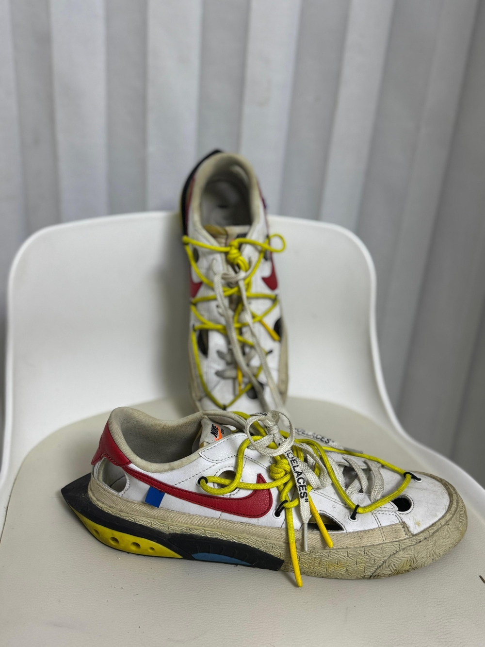 Men's Nike/Off White Limited Ed- White & Red Athletic Sneakers with Yellow Laces